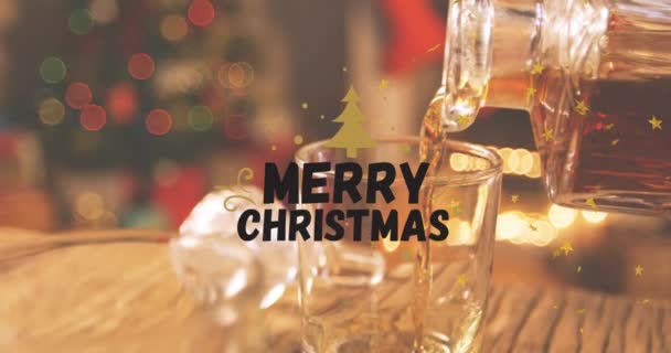 Animation Merry Christmas Text Christmas Glass Carafe Christmas Tradition Celebration — Stock Video