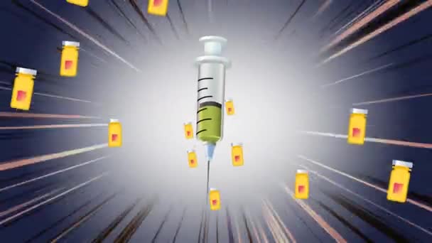 Animation Der Fallenden Covid Impfspritze Global Covid Pandemiekonzept Digital Generiertes — Stockvideo