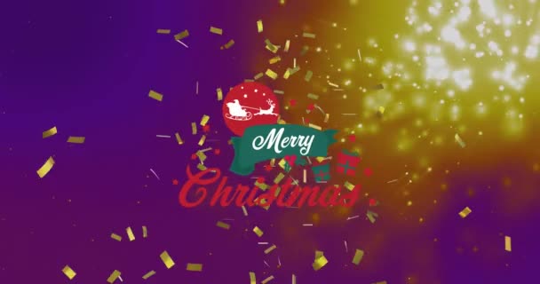 Animacja Wesołych Świąt Tekst Nad Padającymi Światłami Konfetti Boże Narodzenie — Wideo stockowe