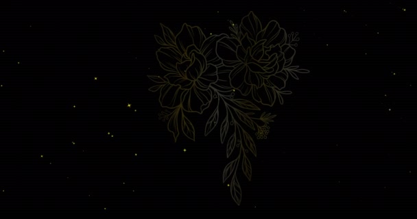 Animation Fleurs Dorées Contour Sur Des Étoiles Blanches Déplaçant Sur — Video