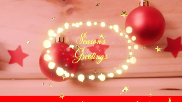 Animation Von Grußtexten Der Jahreszeiten Über Weihnachtskugeln Weihnachten Winter Tradition — Stockvideo