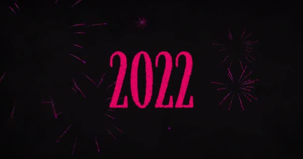 Animatie Van 2022 Roze Vuurwerk Exploderen Zwarte Achtergrond Nieuwjaarsfeest Concept — Stockvideo