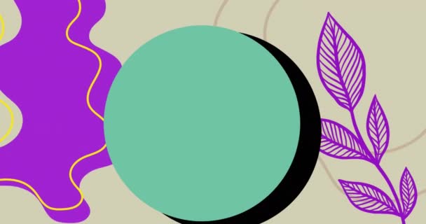 Animation Pomme Rouge Tombant Cercle Vert Avec Forme Violette Feuilles — Video