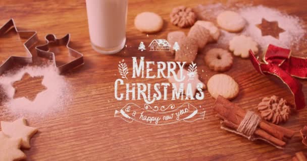 Κινούμενα Σχέδια Χαρούμενα Χριστούγεννα Κείμενο Πάνω Από Cookies Χριστούγεννα Χειμώνας — Αρχείο Βίντεο