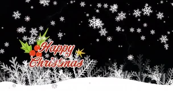 Animazione Felice Testo Natale Sulla Neve Caduta Paesaggio Invernale Natale — Video Stock