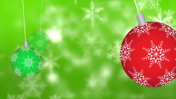 Animación Adornos Navideños Sobre Copos Nieve Sobre Fondo Verde Navidad — Vídeos de Stock