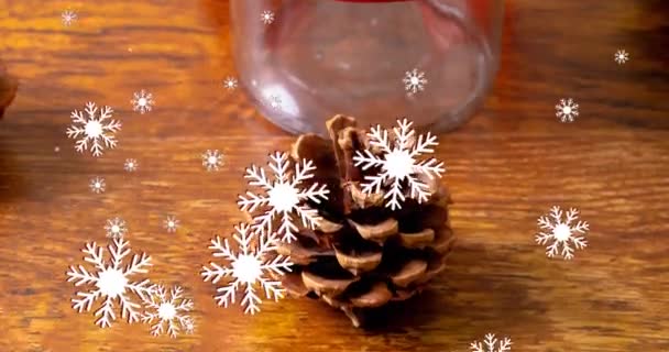 Şeker Kamışlarının Üzerine Düşen Kar Animasyonu Noel Süslemeleri Noel Kış — Stok video