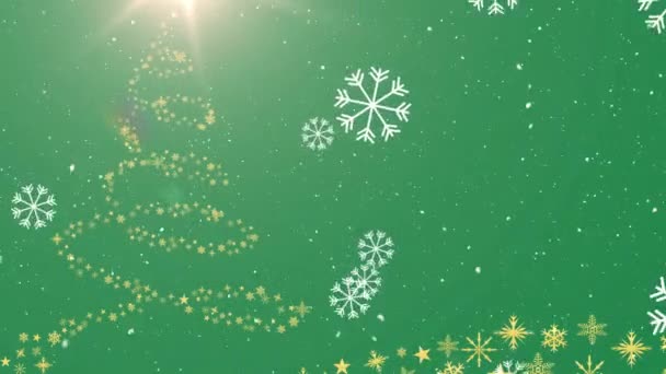 Κινούμενα Σχέδια Χιονιού Που Πέφτουν Πάνω Από Χριστουγεννιάτικο Δέντρο Πράσινο — Αρχείο Βίντεο