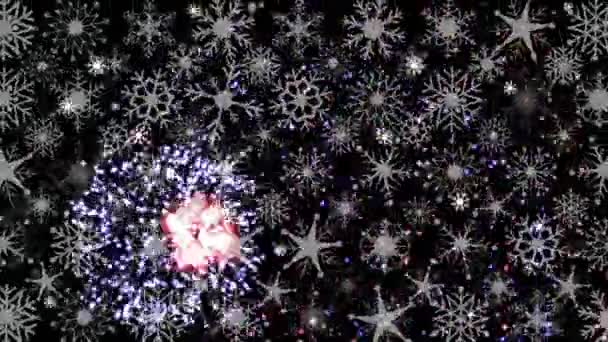 Animação Neve Caindo Sobre Fogos Artifício Fundo Preto Natal Natal — Vídeo de Stock