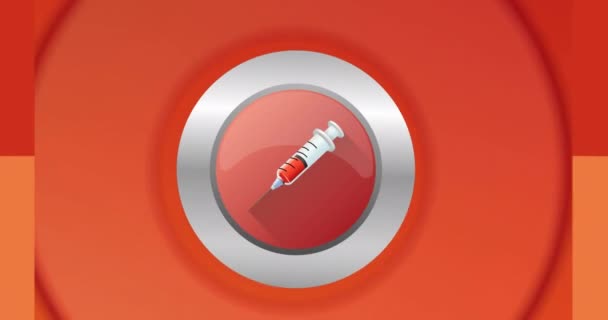 红色背景上圆形上的注射器图标动画 医疗和保健服务通信技术概念数码录像 — 图库视频影像