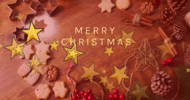 Animação Texto Natal Alegre Sobre Decorações Natal Inverno Tradição Conceito — Vídeo de Stock