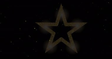 Siyah arka planda hareket eden beyaz yıldızların üzerinde parıldayan altın yıldızın animasyonu. Tebrikler, kutlama, yıldönümü ve olay konsepti dijital olarak oluşturulmuş video.