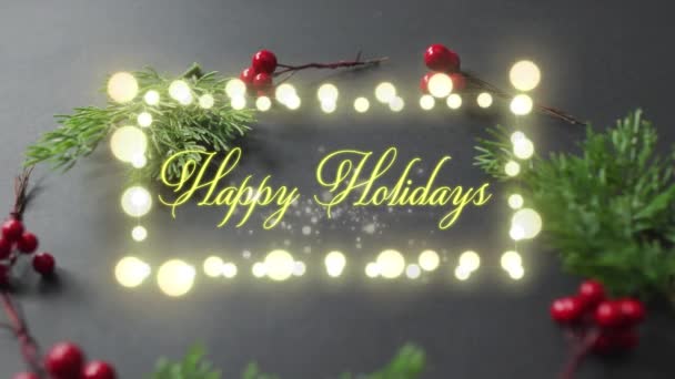 Animation Happy Holidays Text Christmas Wreath Christmas Winter Tradition Celebration — Stock Video