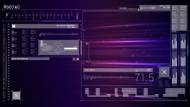 Animation Des Zahlenwechsels Und Der Datenverarbeitung Auf Violetten Bildschirmen Hintergrund — Stockvideo