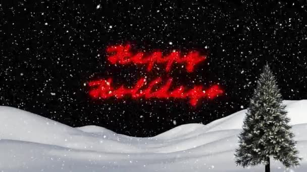 Animation Joyeux Texte Noël Sur Les Chutes Neige Paysage Hivernal — Video