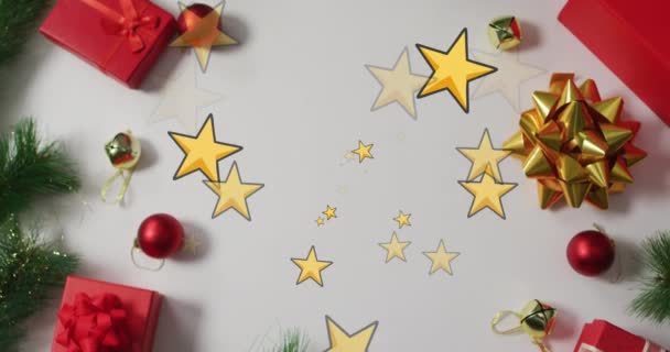 Animação Texto Natal Alegre Sobre Presentes Natal Inverno Tradição Conceito — Vídeo de Stock