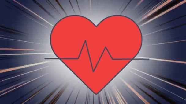 Animación Del Icono Del Corazón Con Cardiograma Sobre Líneas Sobre — Vídeos de Stock