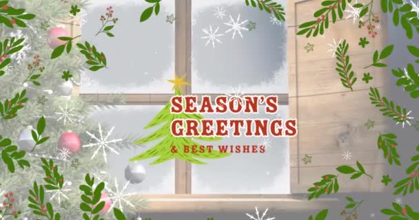 Animation Des Salutations Saison Texte Sur Les Feuilles Arbre Noël — Video