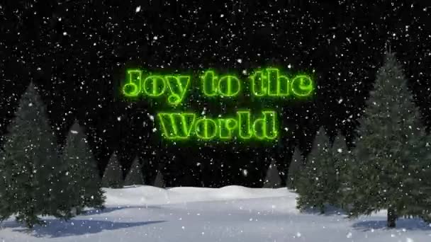 Animação Alegria Texto Mundial Sobre Queda Neve Paisagem Inverno Natal — Vídeo de Stock