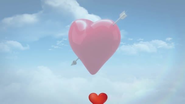 Animación Múltiples Globos Amor Corazón Con Flecha Sobre Fondo Azul — Vídeo de stock