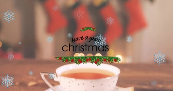 Animation Texte Noël Sur Une Tasse Thé Noël Tradition Concept — Video