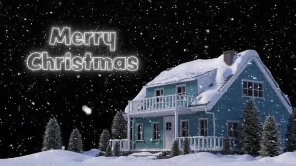 Animace Šťastného Vánočního Textu Přes Sněžení Zimní Krajinu Vánoční Zimní — Stock video