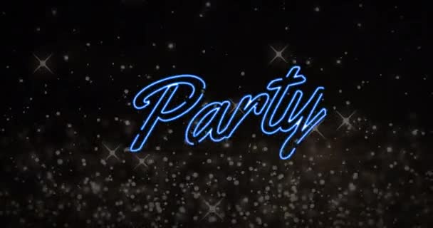 Animering Partytext Över Ljuspunkter Och Stjärnor Sociala Medier Och Kommunikationsgränssnitt — Stockvideo