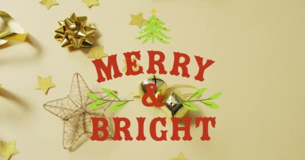 装飾上の陽気なクリスマスのテキストのアニメーション クリスマス 伝統とお祝いのコンセプトデジタルで生成されたビデオ — ストック動画