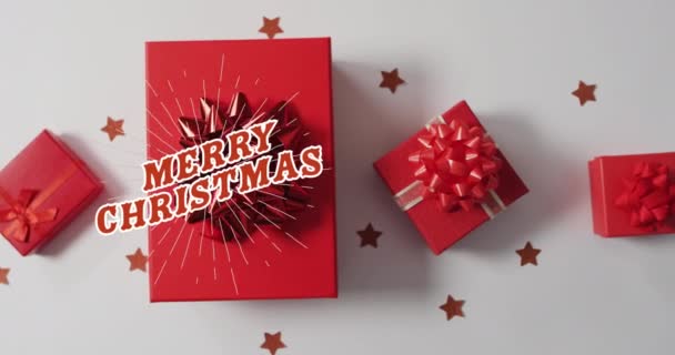 Animación Feliz Texto Navideño Sobre Regalos Navidad Invierno Tradición Concepto — Vídeos de Stock