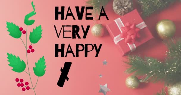 Animazione Testo Buon Natale Sopra Decorazioni Natalizie Natale Tradizione Concetto — Video Stock