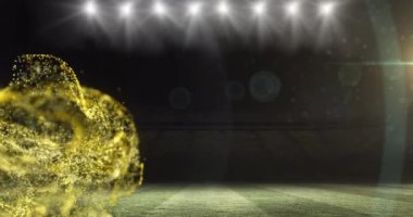 Sel ışığında hareket eden altın parçacıkların animasyonu. spor, rekabet, iletişim ve teknoloji konsepti, dijital olarak oluşturulmuş video.