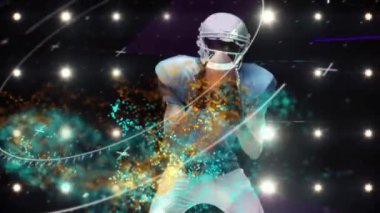 Amerikan futbolcularının çelme taktığı dairesel tarayıcı verilerinin animasyonu. spor, rekabet ve teknoloji konsepti, dijital olarak üretilen video.