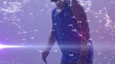 Ağ animasyonu ve idmandan sonra dinlenen erkek sporcuların verilerinin işlenmesi. spor, fitness ve teknoloji konsepti, dijital olarak üretilen video.