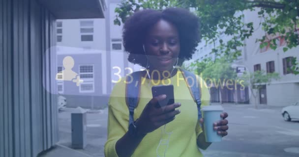 Animation Einer Benachrichtigung Den Sozialen Medien Über Eine Afrikanisch Amerikanische — Stockvideo