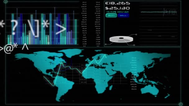 Animación Interfaz Procesamiento Datos Financieros Globales Red Global Comunicación Negocio — Vídeo de stock