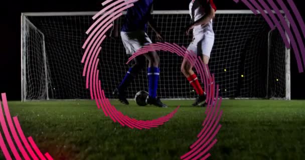 Animação Espiral Linha Vermelha Girando Sobre Dois Jogadores Futebol Masculino — Vídeo de Stock
