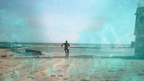 Animacja Człowieka Biegającego Animowanym Tle Równaniami Matematycznymi Cyfrowe Wideo Złożone — Wideo stockowe