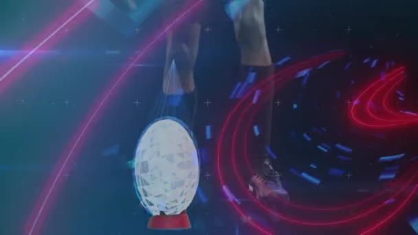 通过橄榄球运动员踢球动画接口处理数据 竞争和技术概念 数字视频制作 — 图库视频影像