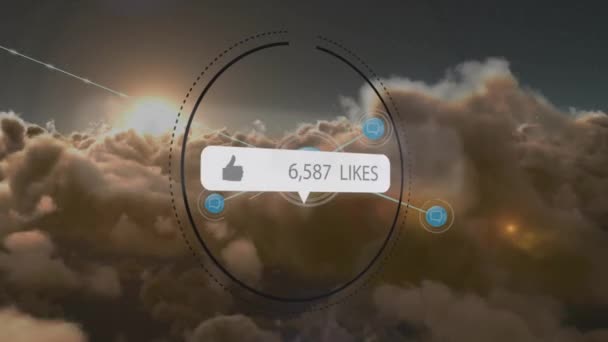 Animación Red Personas Iconos Notificación Redes Sociales Sobre Cielo Nublado — Vídeo de stock