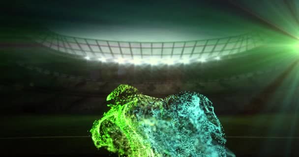 Animación Partículas Verdes Moviéndose Sobre Estadio Deportivo Deporte Competencia Comunicación — Vídeo de stock