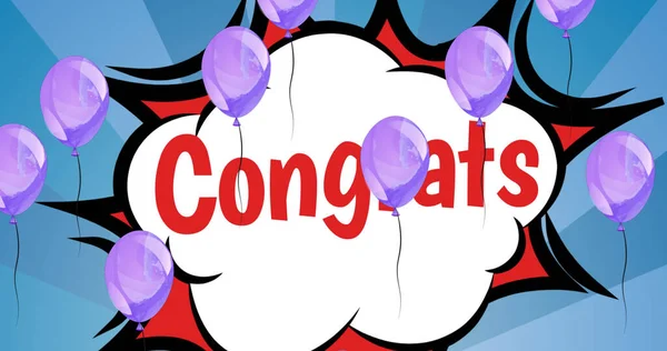 Afbeelding Van Congrats Tekst Ballonnen Blauwe Achtergrond Feest Feestconcept Digitaal — Stockfoto