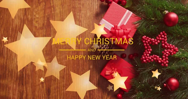 Képek Boldog Karácsonyi Szövegről Ajándékok Felett Karácsony Tél Hagyomány Ünnepség — Stock Fotó