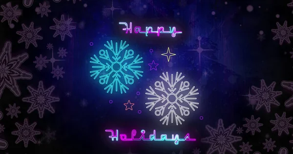 Image Happy Holidays Text Christmas Snow Falling Christmas Winter Tradition — Stock Photo, Image