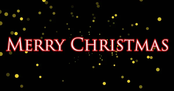 Digital Image Merry Christmas Text Banner Yellow Spots Floating Black — Stock Photo, Image