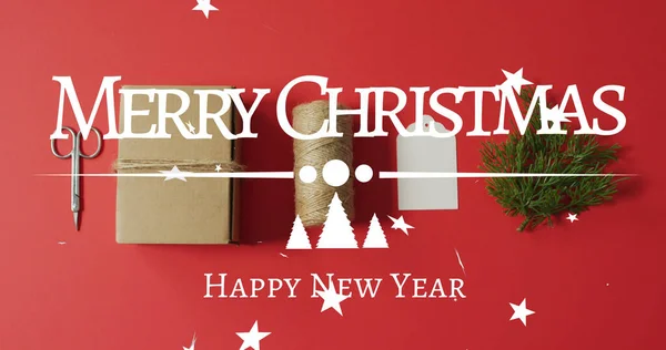 Image Merry Christmas Greetings Text Christmas Decorations Christmas Tradition Celebration — Stock Photo, Image
