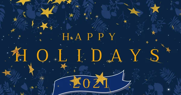 Image Happy Holidays Text Christmas Stars Falling Christmas Winter Tradition — Stock Photo, Image