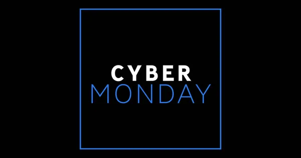 Image White Blue Cyber Monday Text Appearing Black Screen — Stock Photo, Image