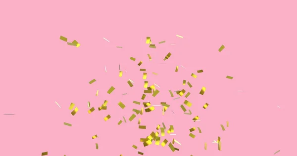 ピンクの背景に金のコンフェッティが落ちるデジタル画像 — ストック写真