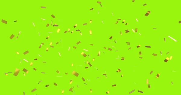 Цифровое Изображение Золотых Конфетти Падает Желтый Зеленый Фон — стоковое фото