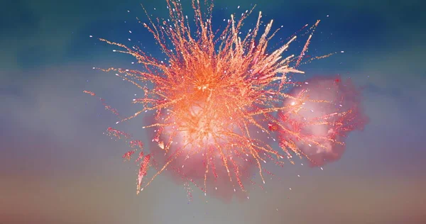 Digitales Bild Von Rotem Feuerwerk Das Mit Wolken Himmel Explodiert — Stockfoto